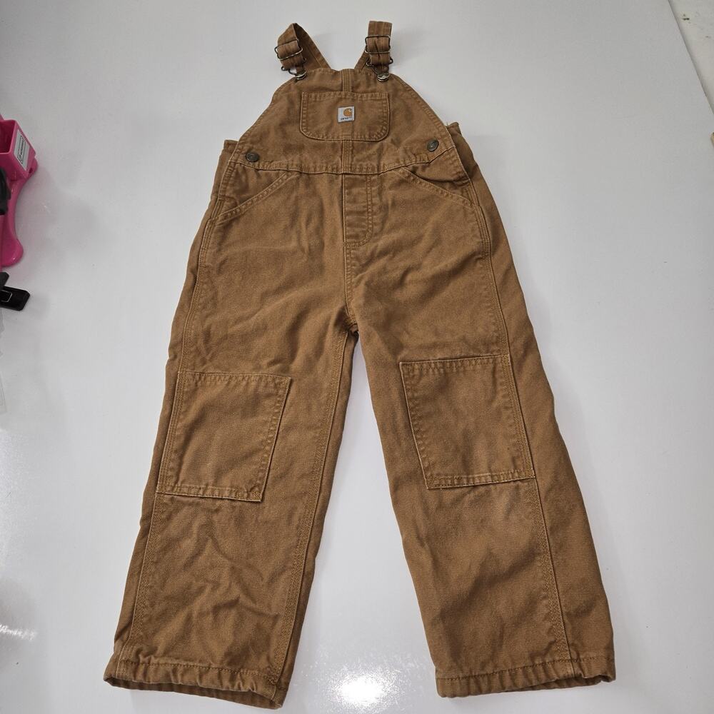 Carhartt Toddler Kids 4T Duck Brown Canvas 100% Cotton Double Knee Bib Overalls